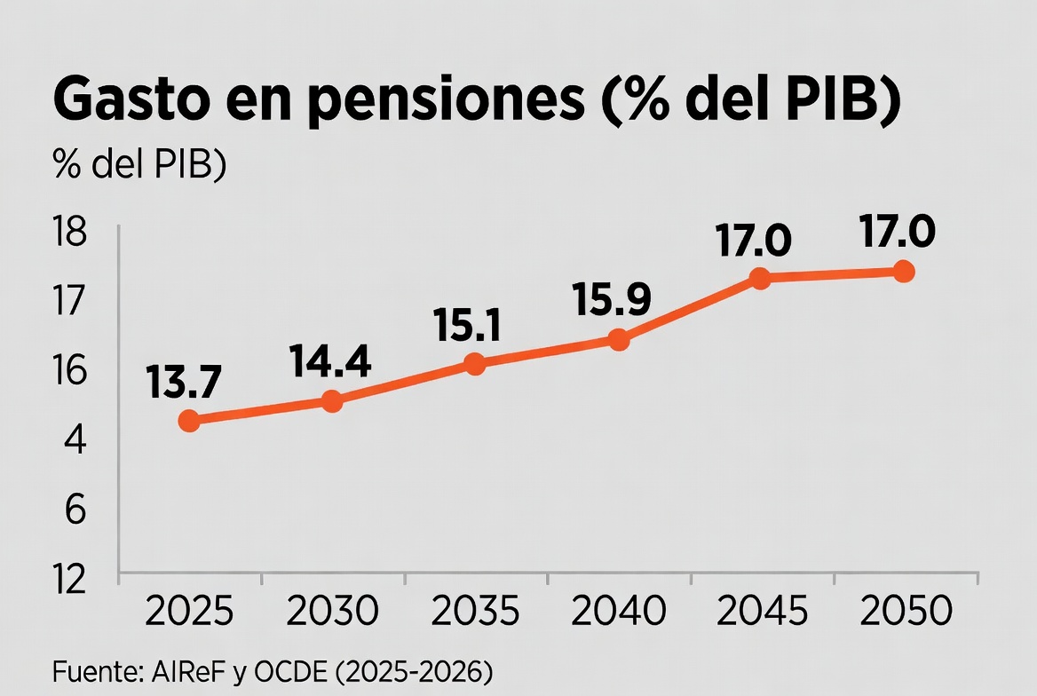 Gráfico: Gasto en pensiones subiendo hasta cerca del 17% en 2050